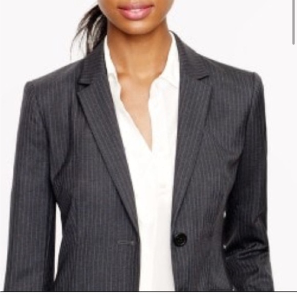 J Crew Super 120s Blazer Jacket Virgin Wool Pinstripe Gray Womens Size 14 - Picture 2 of 6